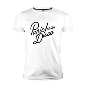 Мужская футболка премиум с принтом Panic at the disco logo в Тюмени, 92% хлопок, 8% лайкра | приталенный силуэт, круглый вырез ворота, длина до линии бедра, короткий рукав | brendon urie | patd | spencer smith | tyan ross