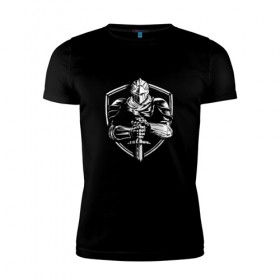 Мужская футболка премиум с принтом DARK SOULS в Тюмени, 92% хлопок, 8% лайкра | приталенный силуэт, круглый вырез ворота, длина до линии бедра, короткий рукав | dark souls | game | gamer | mmo | play | player | rpg | дарк соулс | игра | темные души