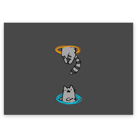 Поздравительная открытка с принтом Кот в Портале в Тюмени, 100% бумага | плотность бумаги 280 г/м2, матовая, на обратной стороне линовка и место для марки
 | Тематика изображения на принте: cat | cats | game | games | portal | tail | valve | в портале | вэльв | игра | игры | кот | коты | кошка | кошки | портал | хвост