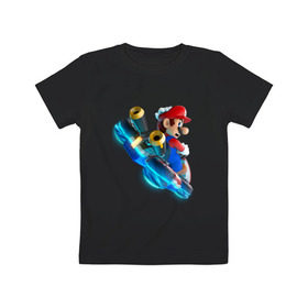 Детская футболка хлопок с принтом Super Mario в Тюмени, 100% хлопок | круглый вырез горловины, полуприлегающий силуэт, длина до линии бедер | 