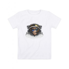 Детская футболка хлопок с принтом Обезьяна астронавт в Тюмени, 100% хлопок | круглый вырез горловины, полуприлегающий силуэт, длина до линии бедер | Тематика изображения на принте: астронавт | космонавт | космос | обезьяна | обезьяна арт | обезьяна рисунок