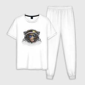 Мужская пижама хлопок с принтом Обезьяна астронавт в Тюмени, 100% хлопок | брюки и футболка прямого кроя, без карманов, на брюках мягкая резинка на поясе и по низу штанин
 | астронавт | космонавт | космос | обезьяна | обезьяна арт | обезьяна рисунок