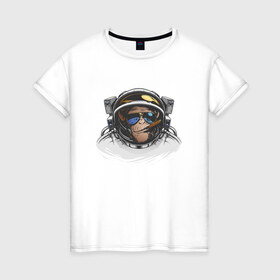 Женская футболка хлопок с принтом Обезьяна астронавт в Тюмени, 100% хлопок | прямой крой, круглый вырез горловины, длина до линии бедер, слегка спущенное плечо | астронавт | космонавт | космос | обезьяна | обезьяна арт | обезьяна рисунок