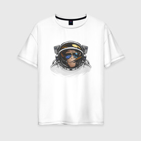 Женская футболка хлопок Oversize с принтом Обезьяна астронавт в Тюмени, 100% хлопок | свободный крой, круглый ворот, спущенный рукав, длина до линии бедер
 | астронавт | космонавт | космос | обезьяна | обезьяна арт | обезьяна рисунок