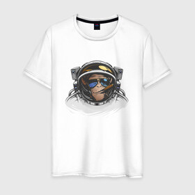 Мужская футболка хлопок с принтом Обезьяна астронавт в Тюмени, 100% хлопок | прямой крой, круглый вырез горловины, длина до линии бедер, слегка спущенное плечо. | астронавт | космонавт | космос | обезьяна | обезьяна арт | обезьяна рисунок