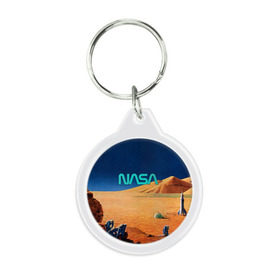 Брелок круглый с принтом NASA on Mars в Тюмени, пластик и полированная сталь | круглая форма, металлическое крепление в виде кольца | Тематика изображения на принте: 