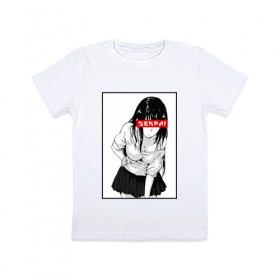 Детская футболка хлопок с принтом SENPAI в Тюмени, 100% хлопок | круглый вырез горловины, полуприлегающий силуэт, длина до линии бедер | ahegao | anime | senpai | аниме | ахегао | культура | сенпай | тренд