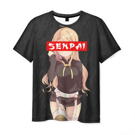 Мужская футболка 3D с принтом SENPAI (В ЦВЕТЕ) в Тюмени, 100% полиэфир | прямой крой, круглый вырез горловины, длина до линии бедер | ahegao | kawai | kowai | oppai | otaku | senpai | sugoi | waifu | yandere | ахегао | ковай | отаку | сенпай | яндере