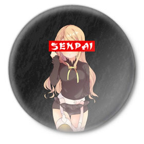 Значок с принтом SENPAI (В ЦВЕТЕ) в Тюмени,  металл | круглая форма, металлическая застежка в виде булавки | ahegao | kawai | kowai | oppai | otaku | senpai | sugoi | waifu | yandere | ахегао | ковай | отаку | сенпай | яндере