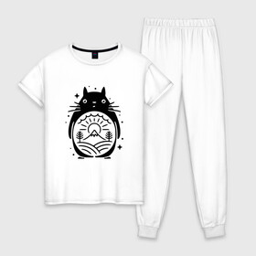 Женская пижама хлопок с принтом Мой сосед Тоторо в Тюмени, 100% хлопок | брюки и футболка прямого кроя, без карманов, на брюках мягкая резинка на поясе и по низу штанин | anime | аниме | анимэ | герои | канта огаки | котобус | мой сосед тоторо | мультсериал | мультфильм | мэй кусакабэ | сацуки кусакабэ | сусуватари | тацуо кусакабэ | тоторо | ясуко кусакабэ
