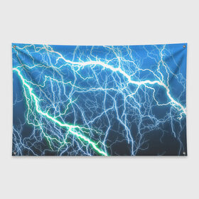 Флаг-баннер с принтом РАЗРЯДЫ МОЛНИЙ в Тюмени, 100% полиэстер | размер 67 х 109 см, плотность ткани — 95 г/м2; по краям флага есть четыре люверса для крепления | blue | epic | green | lightning | rain | storm | stripes | texture | thunder | гроза | гром | дождь | зеленый | линии | молнии | молния | пафосные | полосы | разряды | синий | текстура | шторм | эпичные | яркие