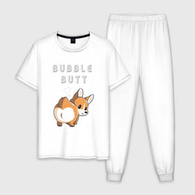 Мужская пижама хлопок с принтом Bubble butt в Тюмени, 100% хлопок | брюки и футболка прямого кроя, без карманов, на брюках мягкая резинка на поясе и по низу штанин
 | корги