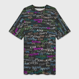 Платье-футболка 3D с принтом Web разработчик в Тюмени,  |  | .net | ajax | css | html | javascript | jquery | json | perl | php | python | sql | xml | администратор | айти | айтишник | веб | вебмастер | программирование | программист | сисадмин