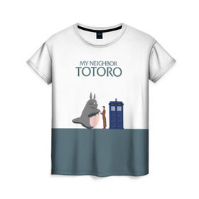 Женская футболка 3D с принтом Мой сосед Тоторо в Тюмени, 100% полиэфир ( синтетическое хлопкоподобное полотно) | прямой крой, круглый вырез горловины, длина до линии бедер | 10 доктор | doctor who | my neighbor totoro | tardis | totoro | десятый доктор | доктор кто | тардис | тоторо