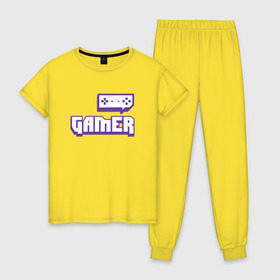 Женская пижама хлопок с принтом Gamer (Twitch) в Тюмени, 100% хлопок | брюки и футболка прямого кроя, без карманов, на брюках мягкая резинка на поясе и по низу штанин | game | gamer | twitch | игра | игрок | стрим | твич