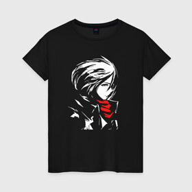 Женская футболка хлопок с принтом Микаса в Тюмени, 100% хлопок | прямой крой, круглый вырез горловины, длина до линии бедер, слегка спущенное плечо | attack on titan | атака на титанов | вторжение гигантов | микаса аккерман