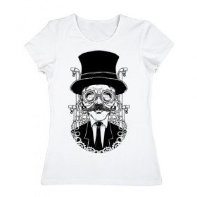 Женская футболка хлопок с принтом Steampunk Man в Тюмени, 100% хлопок | прямой крой, круглый вырез горловины, длина до линии бедер, слегка спущенное плечо | man | steampunk | мужчина | очки | стимпанк | шляпа