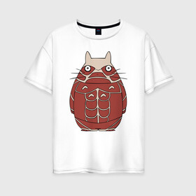 Женская футболка хлопок Oversize с принтом Attack on Totoro в Тюмени, 100% хлопок | свободный крой, круглый ворот, спущенный рукав, длина до линии бедер
 | anime | attack on titan | totoro | аниме | атака титанов | тоторо
