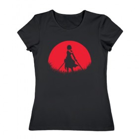 Женская футболка хлопок с принтом Red Moon Surveyor в Тюмени, 100% хлопок | прямой крой, круглый вырез горловины, длина до линии бедер, слегка спущенное плечо | Тематика изображения на принте: anime | attack on titan | аниме | атака титанов