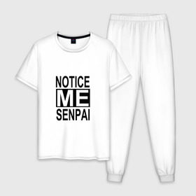 Мужская пижама хлопок с принтом NOTICE ME SENPAI в Тюмени, 100% хлопок | брюки и футболка прямого кроя, без карманов, на брюках мягкая резинка на поясе и по низу штанин
 | ahegao | anime | kawai | kowai | otaku | senpai | sugoi | waifu | weeaboo | yandere | аниме | ахегао | вайфу | виабу | каваи | ковай | культура | отаку | сенпай | сугои | тренд | яндере