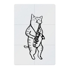 Магнитный плакат 2Х3 с принтом Кот Саксофонист в Тюмени, Полимерный материал с магнитным слоем | 6 деталей размером 9*9 см | cat | арт | животные | инструмент | кот | кошка | музыка | саксофон | саксофонист