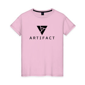 Женская футболка хлопок с принтом ARTIFACT DOTA 2 CARD GAME LOGO в Тюмени, 100% хлопок | прямой крой, круглый вырез горловины, длина до линии бедер, слегка спущенное плечо | 