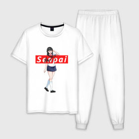 Мужская пижама хлопок с принтом СЕНПАЙ - SENPAI в Тюмени, 100% хлопок | брюки и футболка прямого кроя, без карманов, на брюках мягкая резинка на поясе и по низу штанин
 | 