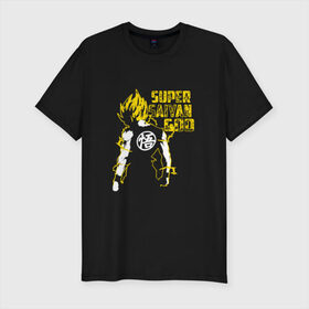 Мужская футболка премиум с принтом SUPER SAIYAN GOD в Тюмени, 92% хлопок, 8% лайкра | приталенный силуэт, круглый вырез ворота, длина до линии бедра, короткий рукав | anime | goku | sugoi | super dragon ball | аниме | гоку