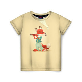 Детская футболка 3D с принтом Лисичка с флейтой в Тюмени, 100% гипоаллергенный полиэфир | прямой крой, круглый вырез горловины, длина до линии бедер, чуть спущенное плечо, ткань немного тянется | флейта | флейтист