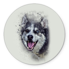 Коврик круглый с принтом Хаска в Тюмени, резина и полиэстер | круглая форма, изображение наносится на всю лицевую часть | животные | пес | собака | хаска