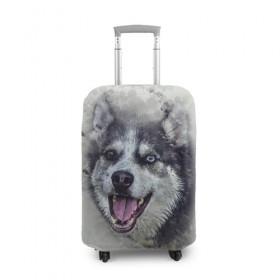 Чехол для чемодана 3D с принтом Хаска в Тюмени, 86% полиэфир, 14% спандекс | двустороннее нанесение принта, прорези для ручек и колес | животные | пес | собака | хаска
