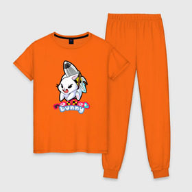 Женская пижама хлопок с принтом Rocket bunny в Тюмени, 100% хлопок | брюки и футболка прямого кроя, без карманов, на брюках мягкая резинка на поясе и по низу штанин | 240sx | bunny | nissan | rocket | toyota | кролик | ниссан | тойота