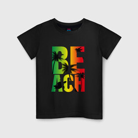 Детская футболка хлопок с принтом Beach в Тюмени, 100% хлопок | круглый вырез горловины, полуприлегающий силуэт, длина до линии бедер | летние | летняя | лето | маорская | море | морские | на море | отдых | отпуск | пальмы | пляж | черепаха