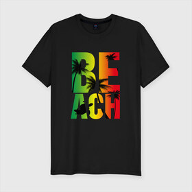 Мужская футболка премиум с принтом Beach в Тюмени, 92% хлопок, 8% лайкра | приталенный силуэт, круглый вырез ворота, длина до линии бедра, короткий рукав | летние | летняя | лето | маорская | море | морские | на море | отдых | отпуск | пальмы | пляж | черепаха