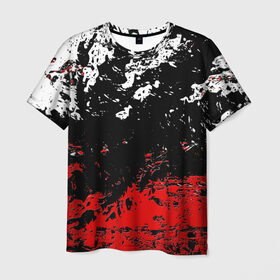 Мужская футболка 3D с принтом БРЫЗГИ КРАСОК в Тюмени, 100% полиэфир | прямой крой, круглый вырез горловины, длина до линии бедер | black.white | dirty | paints | red | texture | белый | брызги | грязный | краски | красный | текстура | черный