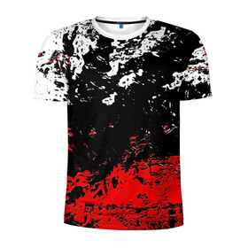 Мужская футболка 3D спортивная с принтом БРЫЗГИ КРАСОК в Тюмени, 100% полиэстер с улучшенными характеристиками | приталенный силуэт, круглая горловина, широкие плечи, сужается к линии бедра | Тематика изображения на принте: black.white | dirty | paints | red | texture | белый | брызги | грязный | краски | красный | текстура | черный