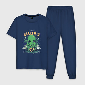 Мужская пижама хлопок с принтом Ктулху в Тюмени, 100% хлопок | брюки и футболка прямого кроя, без карманов, на брюках мягкая резинка на поясе и по низу штанин
 | octopus | ктулху | лавкрафт | осьминог