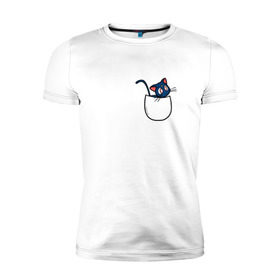 Мужская футболка премиум с принтом Кот в кармане в Тюмени, 92% хлопок, 8% лайкра | приталенный силуэт, круглый вырез ворота, длина до линии бедра, короткий рукав | cat | кот . котэ | котик | сейлор мун