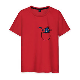 Мужская футболка хлопок с принтом Кот в кармане в Тюмени, 100% хлопок | прямой крой, круглый вырез горловины, длина до линии бедер, слегка спущенное плечо. | cat | кот . котэ | котик | сейлор мун