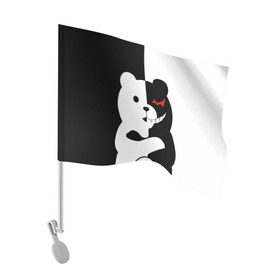 Флаг для автомобиля с принтом MONOKUMA в Тюмени, 100% полиэстер | Размер: 30*21 см | anime | bear | black  white | minomi | monokuma | pink | rabbit | school | аниме | главарь | миноми | монокума | черно белый | школа