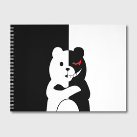 Альбом для рисования с принтом MONOKUMA в Тюмени, 100% бумага
 | матовая бумага, плотность 200 мг. | anime | bear | black  white | minomi | monokuma | pink | rabbit | school | аниме | главарь | миноми | монокума | черно белый | школа