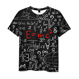 Мужская футболка 3D с принтом ФОРМУЛЫ ФИЗИКА в Тюмени, 100% полиэфир | прямой крой, круглый вырез горловины, длина до линии бедер | e mc 2 | emc 2 | school | знаменитые формулы | физика | формулы | школа | эйнштейн
