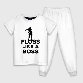 Детская пижама хлопок с принтом Floss like a boss в Тюмени, 100% хлопок |  брюки и футболка прямого кроя, без карманов, на брюках мягкая резинка на поясе и по низу штанин
 | dance | floss like a boss | fortnite | swag | thebackpackkid | танец