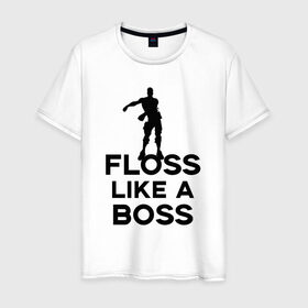 Мужская футболка хлопок с принтом Floss like a boss в Тюмени, 100% хлопок | прямой крой, круглый вырез горловины, длина до линии бедер, слегка спущенное плечо. | dance | floss like a boss | fortnite | swag | thebackpackkid | танец