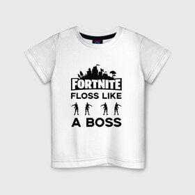 Детская футболка хлопок с принтом Floss like a boss в Тюмени, 100% хлопок | круглый вырез горловины, полуприлегающий силуэт, длина до линии бедер | dance | floss like a boss | fortnite | swag | thebackpackkid | танец