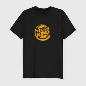 Мужская футболка премиум с принтом Желтый Король в Тюмени, 92% хлопок, 8% лайкра | приталенный силуэт, круглый вырез ворота, длина до линии бедра, короткий рукав | yellow king | анти бренд | желтый король | логотип | настоящий детектив