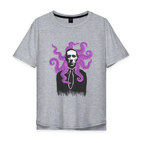 Мужская футболка хлопок Oversize с принтом Лавкрафт в Тюмени, 100% хлопок | свободный крой, круглый ворот, “спинка” длиннее передней части | cthulhu | cthulhu fhtagn | lovecraft | ктулху | лавкрафт