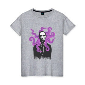 Женская футболка хлопок с принтом Лавкрафт в Тюмени, 100% хлопок | прямой крой, круглый вырез горловины, длина до линии бедер, слегка спущенное плечо | cthulhu | cthulhu fhtagn | lovecraft | ктулху | лавкрафт