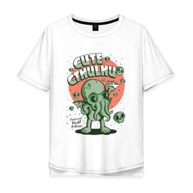 Мужская футболка хлопок Oversize с принтом Ктулху в Тюмени, 100% хлопок | свободный крой, круглый ворот, “спинка” длиннее передней части | Тематика изображения на принте: cthulhu | cthulhu fhtagn | lovecraft | ктулху | лавкрафт