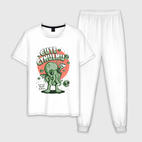 Мужская пижама хлопок с принтом Ктулху в Тюмени, 100% хлопок | брюки и футболка прямого кроя, без карманов, на брюках мягкая резинка на поясе и по низу штанин
 | cthulhu | cthulhu fhtagn | lovecraft | ктулху | лавкрафт